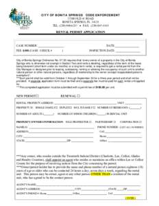 1 CITY OF BONITA SPRINGS CODE ENFORCEMENT[removed]OLD 41 ROAD BONITA SPRINGS, FL[removed]TEL: ([removed]  FAX: ([removed]