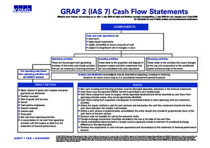 GRAP 2 (IAS 7) Cash Flow Statements Effective date: Periods commencing on or after 1 July 2008 for High and Medium capacity municipalities, 1 July 2009 for Low capacity and 1 April 2009 for Schedule 3A and 3 Public entit