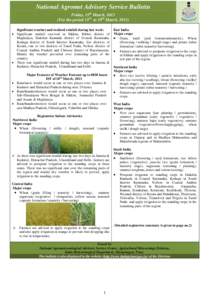 National Agromet Advisory Service Bulletin Friday, 15th March, 2013 (For the period 15th to 19th March, 2013) Significant weather and realized rainfall during last week:  Significant rainfall received in Sikkim, Ribho