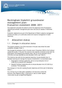 Rockingham-Stakehill groundwater management plan: Evaluation Statement 2011