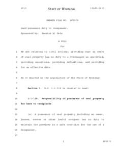 2013 General Session - Introduced Version - SF0070 - Land possessor duty to trespasser.