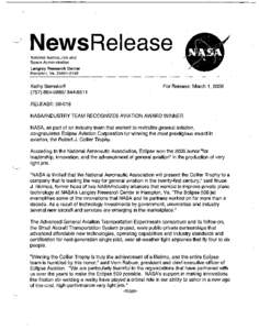 ~  NewsRelease National Aeronautics and Space Administration