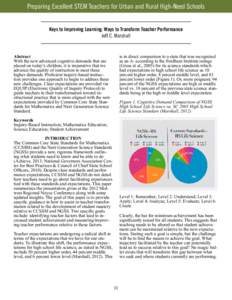 Preparing Excellent STEM Teachers for Urban and Rural High-Need Schools Keys to Improving Learning: Ways to Transform Teacher Performance Jeff C. Marshall Abstract With the new advanced cognitive demands that are