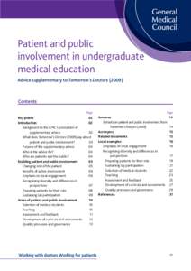 Patient and public involvement in undergraduate medical education Advice supplementary to Tomorrow’s Doctors[removed]Contents