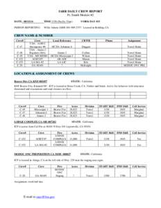 IARR DAILY CREW REPORT Ft. Smith Module #2 DATE: [removed]TIME[removed]Pacific Time)