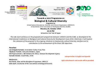 Towards a Joint Programme on   Biological & Cultural Diversity