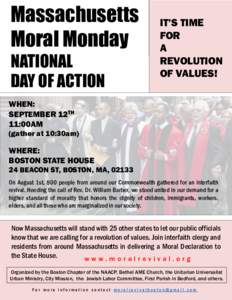 Massachusetts Moral Monday NATIONAL DAY OF ACTION  IT’S TIME