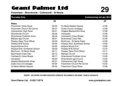 Grant Palmer Ltd  29 Pavenham - Sharnbrook - Colmworth - St Neots Thursday Only