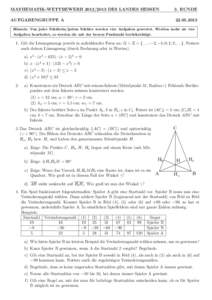 MATHEMATIK-WETTBEWERBDES LANDES HESSEN  3. RUNDE AUFGABENGRUPPE A