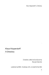 Klaus Krippendorff—a Directory  . Klaus Krippendorff A Directory