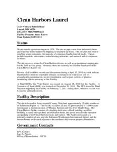 Region 3 GPRA Baseline RCRA Correction Action Facility Clean Harbors Laurel MD MDD980554