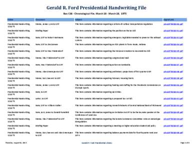 Gerald R. Ford Presidential Handwriting File Box C16 - Chronological File, March 18 - March 28, 1975 Folder Document