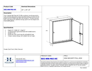 Product Code  Nominal Dimensions SEC-WM-PB3-H5