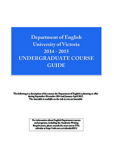 Department of English University of Victoria[removed]UNDERGRADUATE COURSE GUIDE