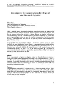 F. Flipo, Les inégalités écologiques et sociales : l’apport des théories de la justice, Mouvements, n°60, octobre-décembre 2009, pp[removed].