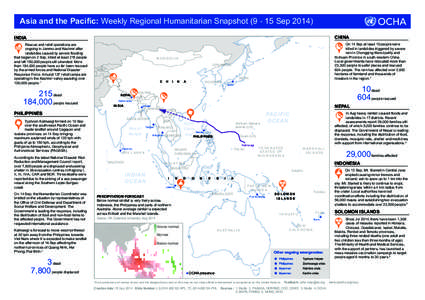 Asia and the Pacific: Weekly Regional Humanitarian Snapshot[removed]Sep[removed]INDIA CHINA  Rescue and relief operations are