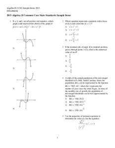 Algebra II CCSS Sample Items 2015 www.jmap.org 2015 Algebra II Common Core State Standards Sample Items 1 If a, b, and c are all positive real numbers, which graph could represent the sketch of the graph of