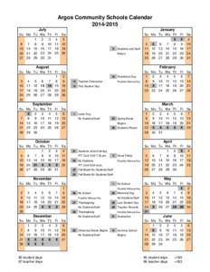 Argos Community Schools Calendar[removed]July Su Mo Tu 1 6