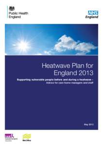Heatwave Plan for England 2013 Supporting vulnerable people before and during a heatwave – Advice for care home managers and staff  May 2013