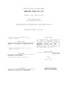 CERTIFICATION OF ENROLLMENT ENGROSSED HOUSE BILL 1400 Chapter 110, Laws of 2013 63rd Legislature 2013 Regular Session ADMINISTRATIVE PROCEEDINGS--ELECTRONIC NOTICE