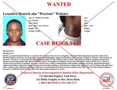 WANTED Lesandru Deniesh aka 