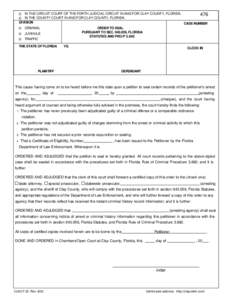 IN THE CIRCUIT COURT OF THE FORTH JUDICIAL CIRCUIT IN AND FOR CLAY COUNTY, FLORIDA. 476 IN THE COUNTY COURT IN AND FOR CLAY COUNTY, FLORIDA. DIVISION CASE NUMBER CRIMINAL