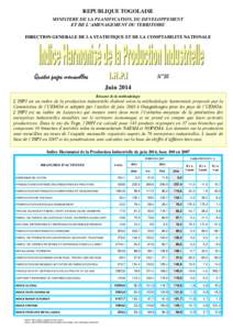 REPUBLIQUE TOGOLAISE MINISTERE DE LA PLANIFICATION, DU DEVELOPPEMENT ET DE L’AMENAGEMENT DU TERRITOIRE DIRECTION GENERALE DE LA STATISTIQUE ET DE LA COMPTABILITE NATIONALE  Quatre pages mensuelles