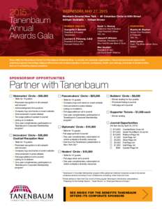 2015 Tanenbaum Annual Awards Gala  WEDNESDAY, MAY 27, 2015