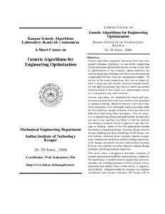 Indian Institutes of Technology / Kalyanmoy Deb / Education in Uttar Pradesh / Indian Institute of Technology Kanpur / States and territories of India / Genetic algorithm / Mathematical optimization / IIT Kanpur Airport / Kanpur / Year of birth missing / Education in India