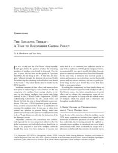 Biosecurity and Bioterrorism: Biodefense Strategy, Practice, and Science Volume 12, Number 3, 2014 ª Mary Ann Liebert, Inc. DOI: [removed]bsp[removed]comm Commentary