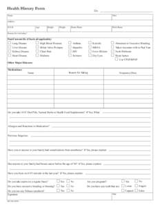 Health History Form  Dr. Name