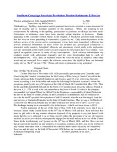 Southern Campaign American Revolution Pension Statements & Rosters Pension application of John Campbell R1634 fn17SC Transcribed by Will Graves[removed]Methodology: Spelling, punctuation and/or grammar have been correct