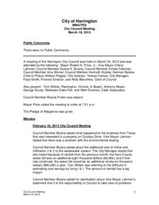 City of Harrington MINUTES City Council Meeting March 18, 2013  Public Comments