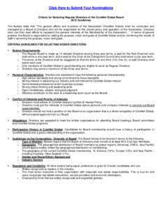 Click Here to Submit Your Nominations Criteria for Selecting Regular Directors of the CoreNet Global Board 2012 Guidelines The Bylaws state that “The general affairs and business of the Association (CoreNet Global) sha