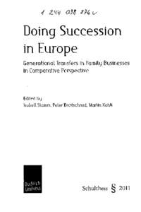 Doing Succession in Europe Generational Transfers in Family Businesses in Comparative Perspective  Edited by
