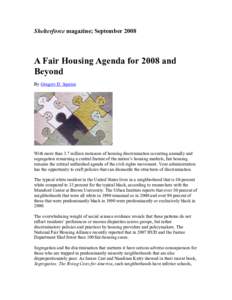 Shelterforce magazine; SeptemberA Fair Housing Agenda for 2008 and Beyond By Gregory D. Squires