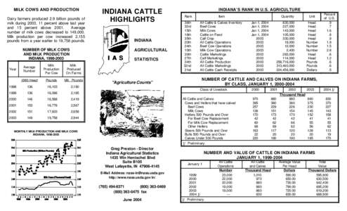 MILK COWS AND PRODUCTION Dairy farmers produced 2.9 billion pounds of milk during 2003, 11 percent above last year and 15 percent above[removed]Average number of milk cows decreased to 149,000.