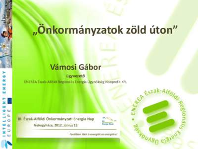 „Önkormányzatok zöld úton” Vámosi Gábor ügyvezető ENEREA Észak-Alföldi Regionális Energia Ügynökség Nonprofit Kft.  • Új és megújuló energiaforrások