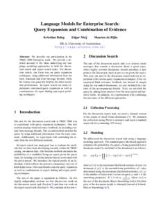 Language Models for Enterprise Search: Query Expansion and Combination of Evidence Krisztian Balog Edgar Meij