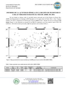 RED SISMICA DE PUERTO RICO  Universidad de Puerto Rico Recinto de Mayagüez Departamento de Geología