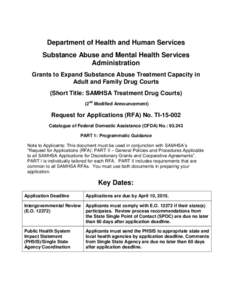 Department of Health and Human Services Substance Abuse and Mental Health Services Administration Grants to Expand Substance Abuse Treatment Capacity in Adult and Family Drug Courts (Short Title: SAMHSA Treatment Drug Co