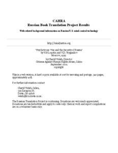 CAHRA Russian Book Translation Project Results With related background information on Russian/U.S. mind control technology http://mindjustice.org 