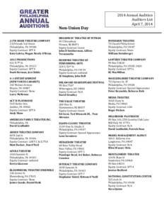 Non-Union Day 11TH HOUR THEATRE COMPANY 2329 South 3rd Street Philadelphia, PA[removed]Equity Contract: SPT 4 Kate Galvin, Megan Nicole O’Brian