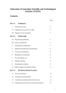 Federation of Australian Scientific and Technological Societies (FASTS) Contents Page  Part 1.1