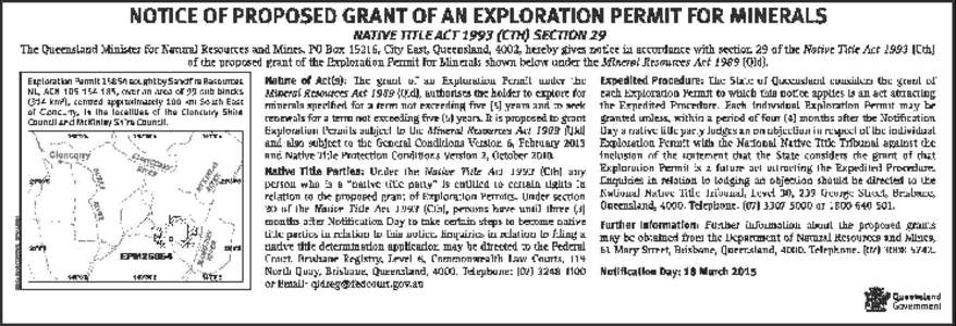 Notice of proposed grant of Exploration Permit for Minerals 25854, Native Title Act[removed]Cth) Section 29