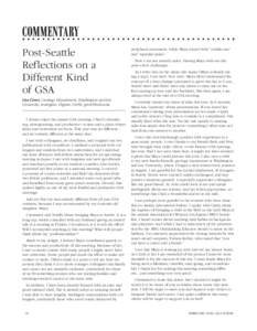 Commentary Post-Seattle Reflections on a Different Kind of GSA Lisa	Greer,	Geology	Department,	Washington	and	Lee