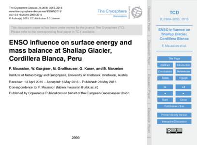 This discussion paper is/has been under review for the journal The Cryosphere (TC). Please refer to the corresponding final paper in TC if available. Discussion Paper  The Cryosphere Discuss., 9, 2999–3053, 2015