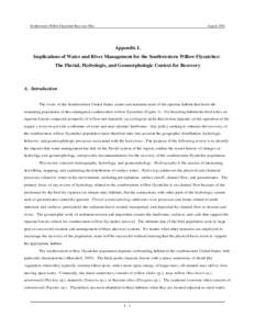 Southwestern Willow Flycatcher Recovery Plan  August 2002 Appendix I. Implications of Water and River Management for the Southwestern Willow Flycatcher: