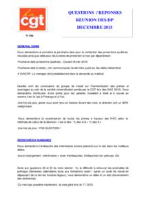 QUESTIONS / REPONSES REUNION DES DP DECEMBRE 2015 N°106  GENERAL USINE