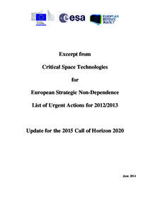 Excerpt from Critical Space Technologies for European Strategic Non-Dependence List of Urgent Actions for[removed]